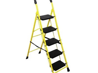BonKaso Mild Steel Multipurpose Climb Swift 5-Step Foldable Ladder with Safety Clutch Lock, Load Capacity Upto 120kg – Anti-Slip Designed for Indoor & Outdoor Use - (Yellow & Black