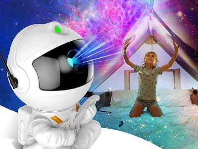 FLYNGO Plastic Astronaut Night Light Galaxy LED Projector Lamp with Remote Control, and 360° Adjustable, Night Lamp for Kids, Bedroom, Gaming Room,Home Party, Birthday Gifts (Guita