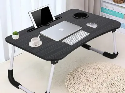 TEKCOOL Study Table Foldable Wooden Laptop Bed Tray Table, Multifunction Lap Tablet Desk with Cup Holder, Perfect for Eating Breakfast, Reading Book, Working, Watching Movie On Bed