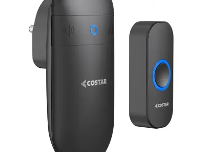 COSTAR Wireless Door Bell Kits Chime for Home Office with LED Light 300 Meter 1000 Feet Operating Range 32 Ringtones 5 Levels Volume, 1 Receiver and 1 Push Button IP44 Waterproof (