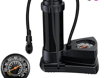 VHOI Bike Car Cycle Tyre Air Pump Portable Activated High Pressure Mini Foot Floor Pump with Pressure Gauge Lightweight for Roadtrip Motorbikes, Car, Bicycle, Football and Air Matt