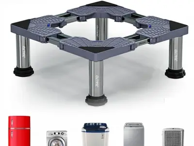 JIALTO Universal Washing Machine Stand 5-12Kg| Washing Machine Trolley | Refrigerator Stand For Fridge | Spirit Level | Anti-Vibration Legs | Rubber Pads Load Capacity 350Kg (Doubl