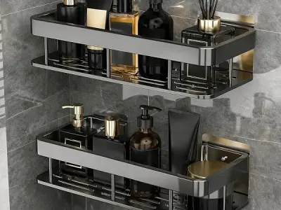 amazon basics 2 Pack Aluminium Bathroom Shelf for Wall, Dual Installation Self-Adhesive & Drill Mount, Rust-Resistant Bathroom & Kitchen Organiser Rack for Shampoo, Soap & Toiletri