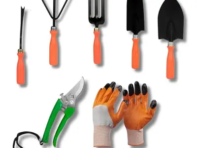 Kraft Seeds Home Tools, 7Pcs Gardening Tools Kit for Home Garden - (Cultivator, Fork, Trowels, Weeder, Gloves, Pruner Cutter), Lightweight, Portable, Durable Gardening Items for In