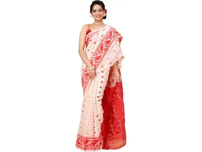 OISHANI SAREE GHOR Women's Traditional Bengal Cotton Silk Soft Jamdani Saree - Beautiful design