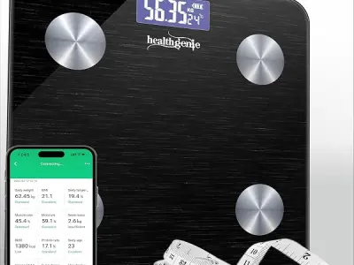 Healthgenie Advanced BMI Weight Machine,Body Fat Analyzer With Smart Circut For Longer Battery, Sync With App, 18 Body Metrics Weighing Scale (Midnight Shadow)1 YR Warranty,Free As