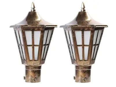 NIKETNUM Outdoor Gate Light in Antique Finish Pillar Lamp Frosted Glass Waterproof Post Light for Main Gate, Terrace, Boundary Without Bulb (Pack of 2 Pcs)