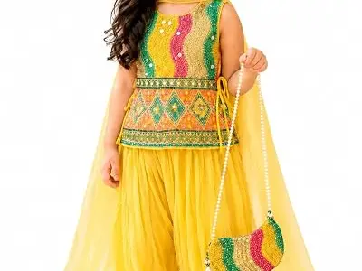 Bongprince Girls Clothing Set Yellow Embroidered Salwar Suit with Dupatta