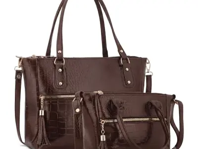 AVÉRAA Luxury Crocodile Texture Medium size Handbag Set for Women | Stylish Faux Leather Tote Bag with Matching Crossbody Sling Combo | Perfect for Office, College, & Casual Use