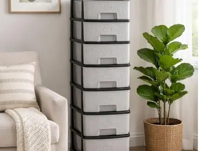 Smarttex™ Plastic Modular Drawer Storage Chest Of Drawers Organizer Storage Box, Large Stomo Racks For Multipurpose Anti-slip Shoes Organizers (Grey, 7 Layer)