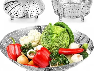 Jig-Tik Vegetable Steamer Basket, Premium Stainless Steel Veggie Steamer Basket - Folding Expandable Steamers to Fits Various Size Pot (5.5 Inch to 10.5 Inch)