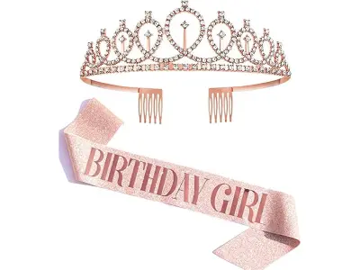Shining Diva Fashion Latest Stylish Birthday Sash and Crown - Pack of 2 Pcs | Birthday Queen Cr