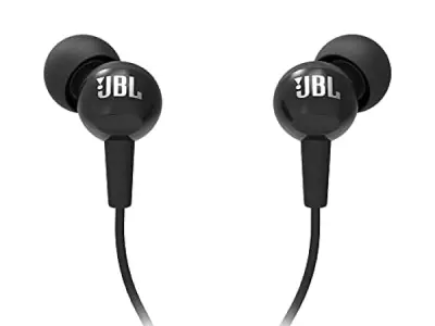 JBL C100SI Wired In Ear Headphones With Mic, Pure Bass Sound, One Button Multi-Function Remote, Premium Metallic Finish, Angled Buds For Comfort Fit (Black)