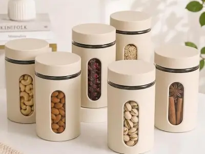 SR (Set of 6) Oval Window Plastic Storage Container (1000ml) | Airtight Kitchen Storage Containers | Containers for Kitchen Storage with Window for Snacks, Dry Fruits, Tea & Coffee