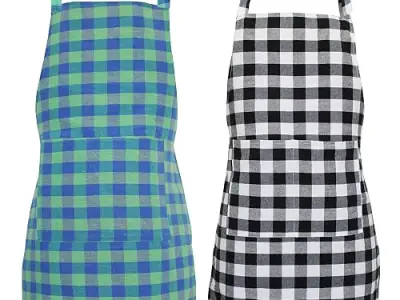 GLUN Waterproof Unisex Kitchen Checkered Design Apron with 2 Front Centre Pocket With Adjustable Neck Strap (Pack Of 2)