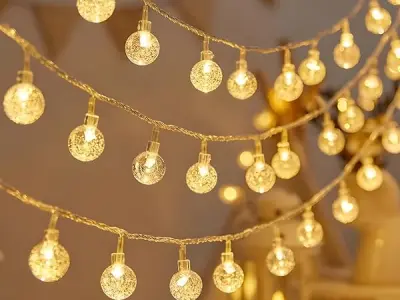 Desidiya® 14 LED Crystal Ball String LED Diwali Lights for Decoration for Home 4 Mtr Warm White Waterproof Decorative Lights for Festival, Birthday, Wedding, Party for Home, Patio,