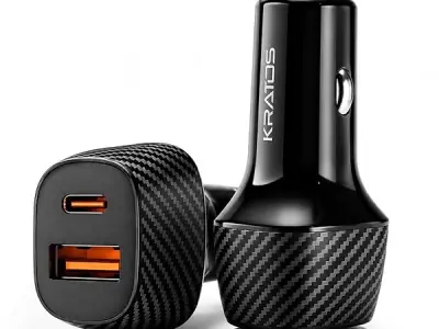 Kratos 80W Fast Car Charger with Dual Output, 80 Watts Total (28W USB + 25W Type C PD), Fast Charging, Adapter for iPhone & Android Smartphones and Tablets (Black)