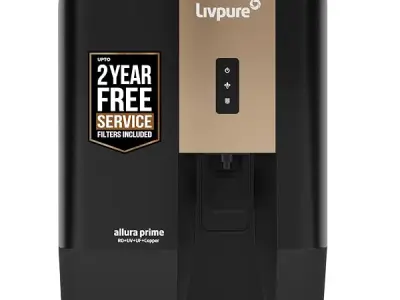 Livpure Allura Prime Water Purifier RO+UV+UF+Copper+Alkaline | Zero Cost for 2 Yrs - Filters Included | 10 Stage Advanced Purification | In Tank UV Sterilisation | 7 Ltr