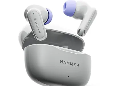 HAMMER Airflow Neo Earbuds with 80H Playtime, 13mm Titanium Driver, 40ms Gaming Mode, Fast Charging Buds, Type-C Charging, Voice Assistant, Lightweight Dual-Tone Design (Grey)