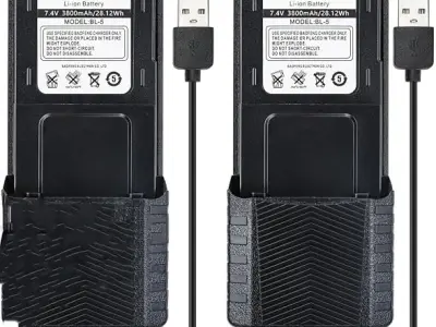 BAOFENG Battery UV-5R Battery 3800mAh, USB-C Rechargeable Extended High Capacity Li-ion Battery for UV5R BF-F8HP UV-82 Series Ham Radio, Includes Type-C Charging Cable (2-Pack)