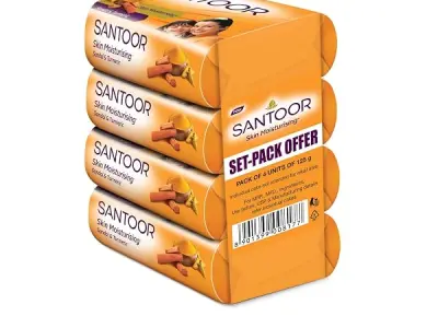 Santoor Sandal & Turmeric Soap for Total Skin Care, 125g (Pack of 4)