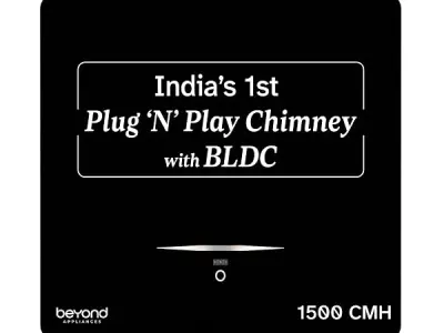Beyond Appliances Cube BLDC Plug N Play Ductless Kitchen Chimney | 1500 CMH | AutoClean | 5-Stage Charcoal Activated Filter | Touch Control | 3-way Suction | 46dB Low Noise | Black