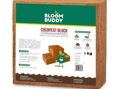 Bloom Buddy Cocopeat (1 Kg Block, Expands to 3.5 Kgs Loose Cocopeat) Natural Coconut Fiber, Organic Growing Medium for Home Gardens, Indoor Plants, and Soil Conditioner