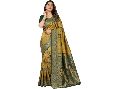 C J Enterprise Women's Kanjivaram Silk Saree Woven Patola Banarasi Soft Sarees Zari With Blouse