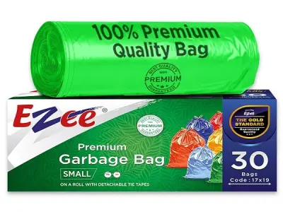 Ezee Plastic Disposable Garbage Bags, Green, Small, 30 Bags