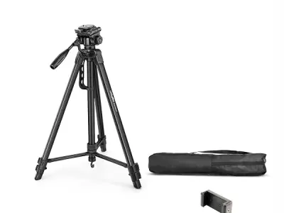 DIGITEK (DTR 550 LW) 67 Inch Foldable Tripod Stand with Phone Holder & 360° Ball Head, 5kg Load Capacity, Aluminum Alloy Legs with Rubberized Feet & Flip Locks, Carry Bag, for Phot