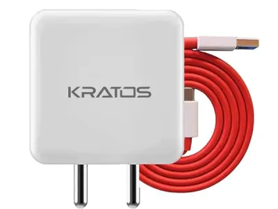 Kratos 65W Fast Charger Adapter & USB-A to Type C Cable Combo, Compatible with OnePlus, Realme, Xiaomi, Redmi, Oppo, Vivo & Other Smartphones, Type C Charger Supports Dash, Warp, V