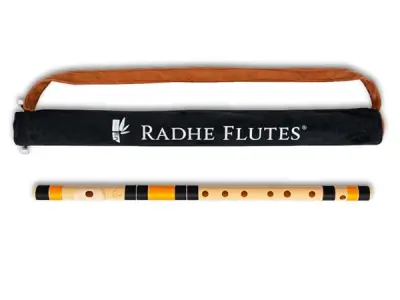 Radhe Flutes | PVC Fiber | C Natural | Right Handed | Black & Orange Threads | Assorted Colours for Velvet Cover + Complete Flute Beginners Online Course In Hindi and English