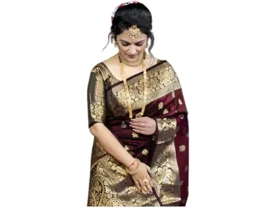 C J Enterprise Women's Pure Soft Silk Saree With Blouse Piece For Wedding