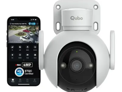 Qubo Smart Outdoor Cam Pro 360° 4MP | No SD Card Required, Records Directly on Cloud | STQC Certified | AI Person Detection | Automatic Alarm & Spotlight | Dual Night Vision | IP66