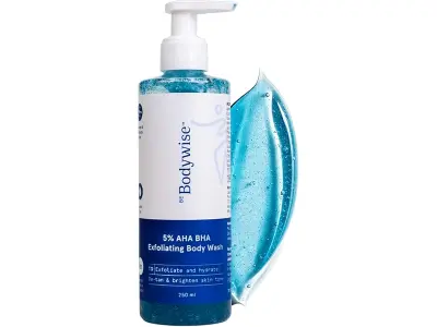 Be Bodywise 5% AHA BHA De-Tan Exfoliating Body Wash 250ml | For Body Acne, Strawberry Skin, De-