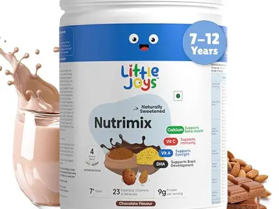 Little Joys Chocolate Nutrimix (7-12 Years) 350g | Sweetened with Jaggery & Dates | 9g Protein | Supports Immunity, Energy & Brain Health | Ragi, Bajra, Almonds | Chocolate Nutriti