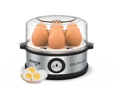 Milton Smart Instant Electric Egg Boiler | Automatic Cut Off | Egg Cooker & Steamer for Boiling Up to 7 Eggs | 3 Boiling Modes | 360 Watt | Stainless Steel Body & Heating Plate |