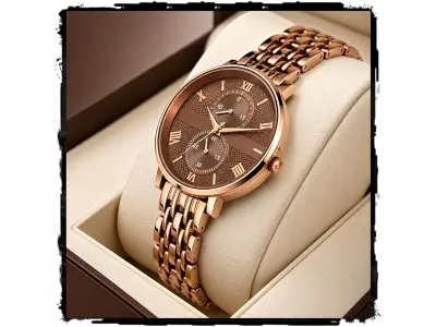 STYLEDOSE Women's Luxury Black Analog Watch – Rose Gold Roman Numerals with Stylish Metal Chain