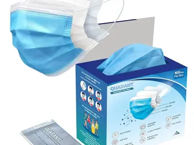 QUARANT Meltblown - SMMS 3 Ply Disposable Face Mask (Blue, Pack of 100) | With Nose Clip and Reusable Travel Pouch for Men & Women