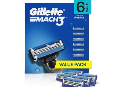 Gillette Men Mach 3 Shaving Blades- Pack of 6 (Cartridges).