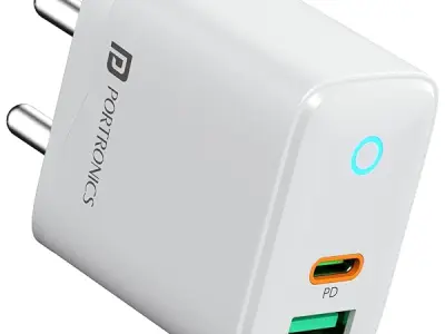 Portronics 35W Adapto 35B Dual Port Fast Charging Adaptor with Type C PD Port & USB-A Port, LED Indicator, PPS Technology, 18W USB Output, Supports iPhone, Samsung & Other Android