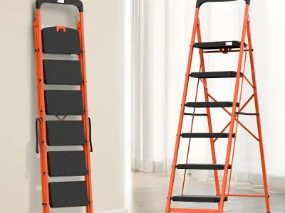 BonKaso Climb Easy 6 Step Heavy Duty Foldable Steel Kitchen Ladder for Home, Office & Outdoor Use with Anti-Slip Wide Durable Plastic Steps, Support Handle & Tool Tray (Orange & Bl
