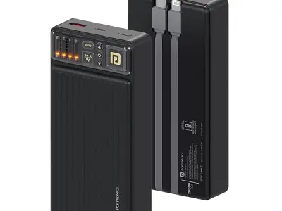 Portronics Luxcell Bind 20k 20000mAh Powerbank with 22.5W Fast Charging, in-Built Type C PD(Input & Output) /8 Pin Cable, LED Indicator, USB-A Mach Output, Compatible with Smartpho