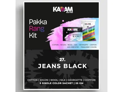 Kadam Pakka Rang Fabric Dye for Clothes Permanent | Shade No.27 Jeans Black Fabric Dye Colour f
