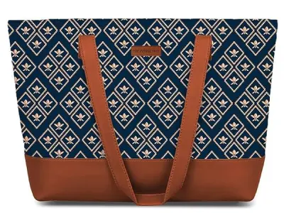 The Purple Tree Handcrafted Women's Tote Bag with Vegan Leather Handles & Indian Prints, Shoulder Tote Bag and Handbag for Office and College (Pack of 1)