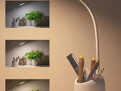 WEIRD WOLF Table Lamp for Study Room with Pen Holder & Mobile Stand | Rechargable 3 Colour Modes Led Desk Light | Adjustable Brightness | 1200mAh Battery | Flexible Gooseneck | 6-M
