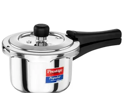 Prestige 1.5 Litre Stainless Steel Popular Svachh Outerlid Pressure Cooker | Deep lid for spillage control|Gas & Induction Compatible|Controlled Gasket Release System|5 Years warra