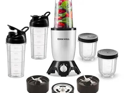Cookwell Bullet Mixer Grinder (5 Jars, 3 Blades, Silver) - 600 Watts - 2 Year Warranty