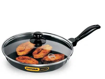 Hawkins Futura 24 cm Frying Pan, Non Stick Fry Pan with Glass Lid, Frypan, Black (NF24G