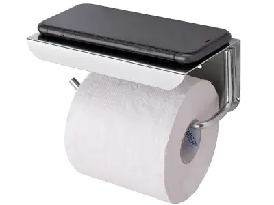 ACHRO Self Adhesive and Wall Mount Stainless Steel Toilet Paper Holder with Mobile Stand, Wall Mounted Tissue Paper Holder with Shelf, Toilet Paper Roll Holder for Bathroom with Ni